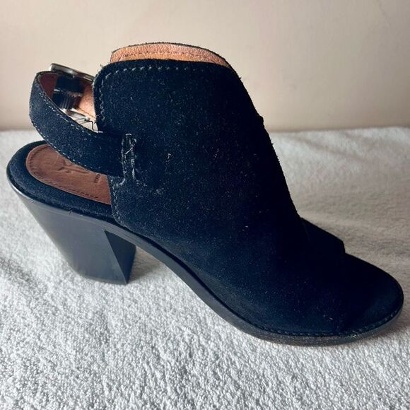 Frye Courtney Suede Black Sling Back Open Toe Heels Women’s size 6.5B - Picture 4 of 7